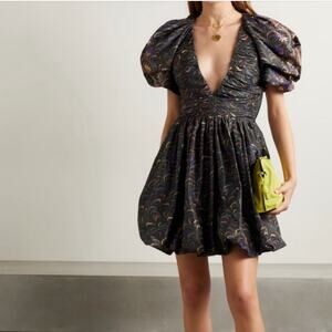 Ulla Johnson Gwen puff sleeve printed black mini dress size 6